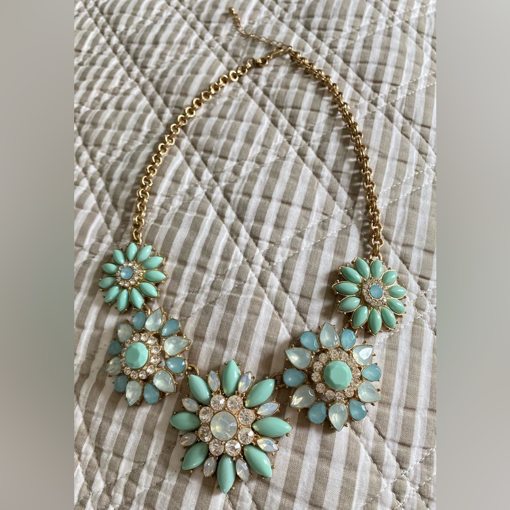 J. Crew Blue/Turquoise/Crystal Flower Gemstone Necklace